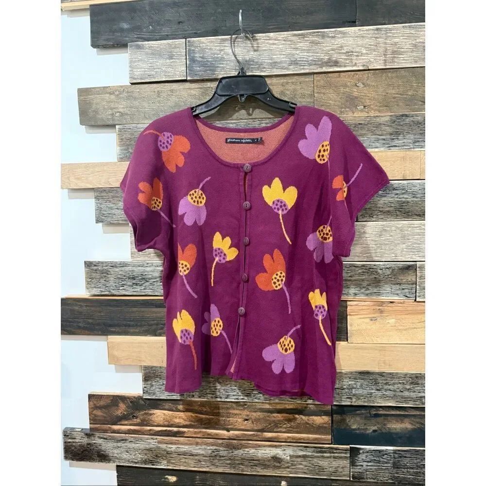 Gudrun Sjoden colorful short sleeve cardigan size medium